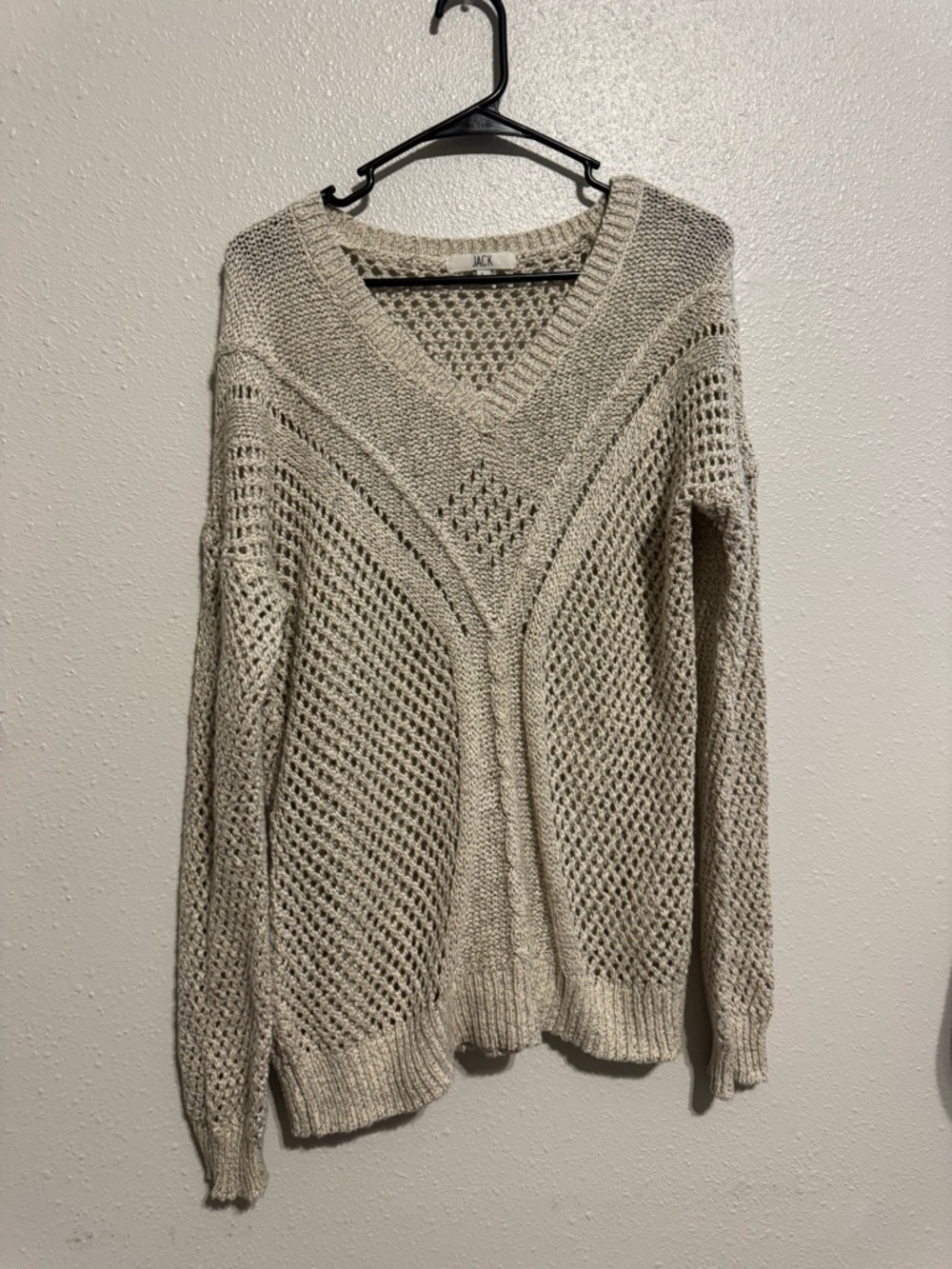 Jack by BB Dakota Neutral Open-Knit V-Neck Sweater in Cream